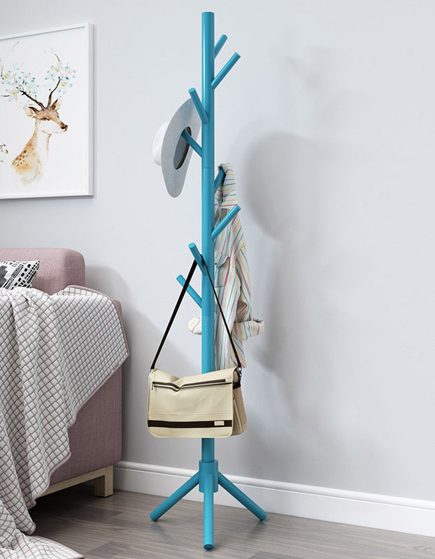 Bamboo triangle base coat stand - blue