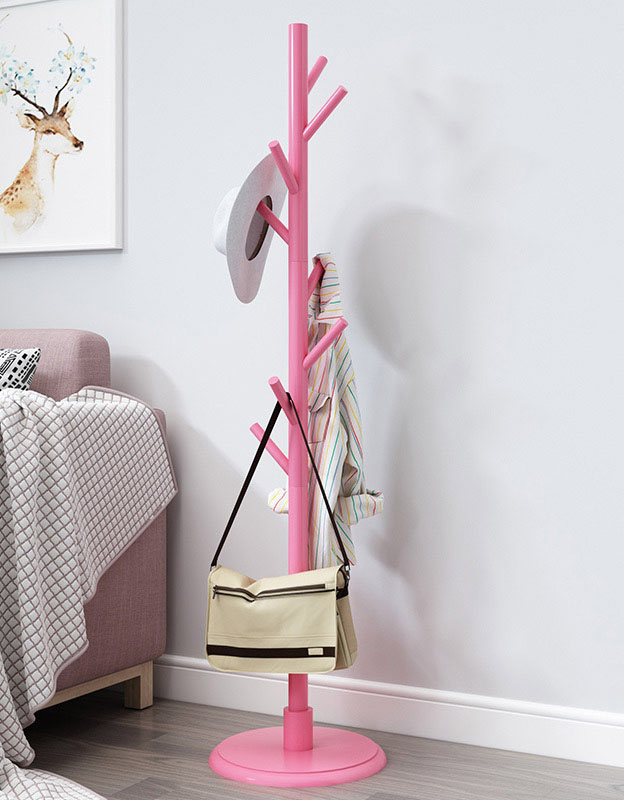 Bamboo disc base coat rack - pink