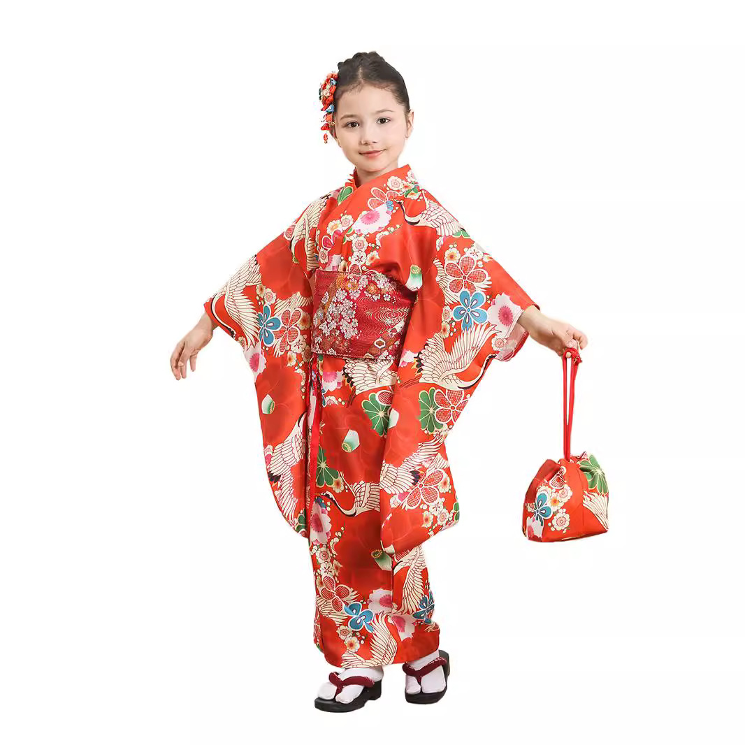 Complete set (Kimono   Belt   Handbag   hair flower)