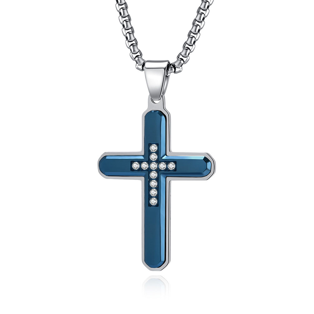 Blue steel pendant steel pearl chain