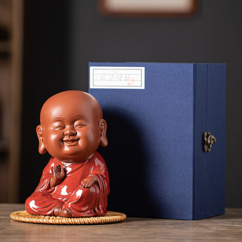 Big head monk (kiln turns red)rattan mat gift box