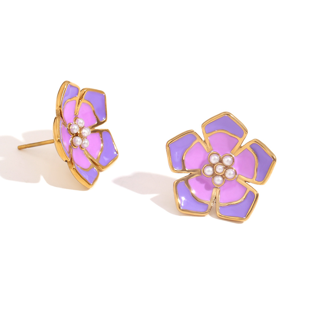 Earrings-gold-double purple