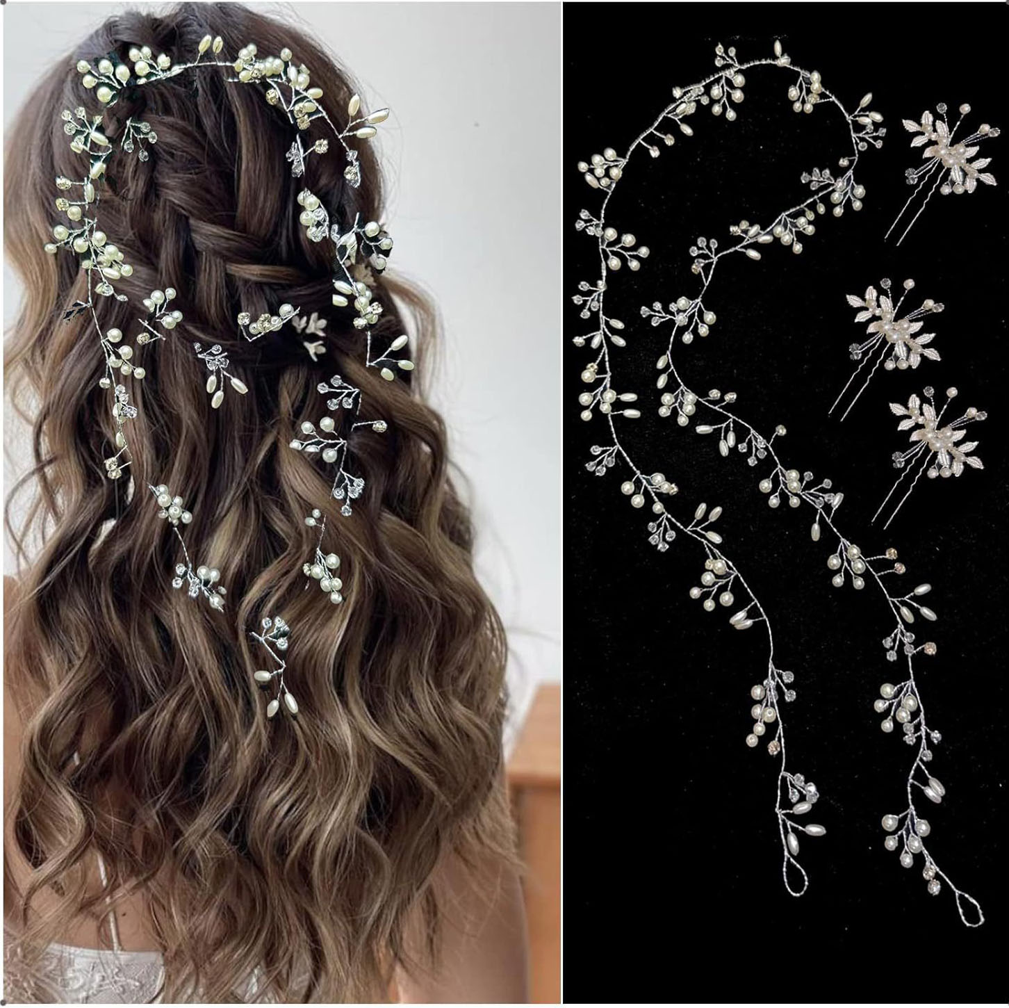 Silver 1 m hair ribbon + 3 hairpins