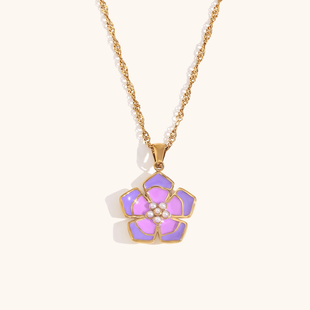 Necklace. - Gold. - Double purple