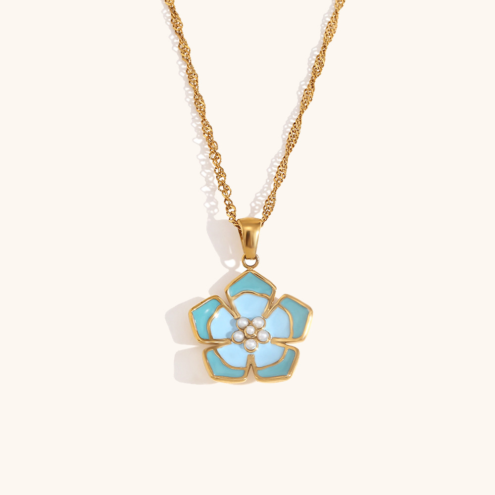 Necklace. - Gold. - Double blue