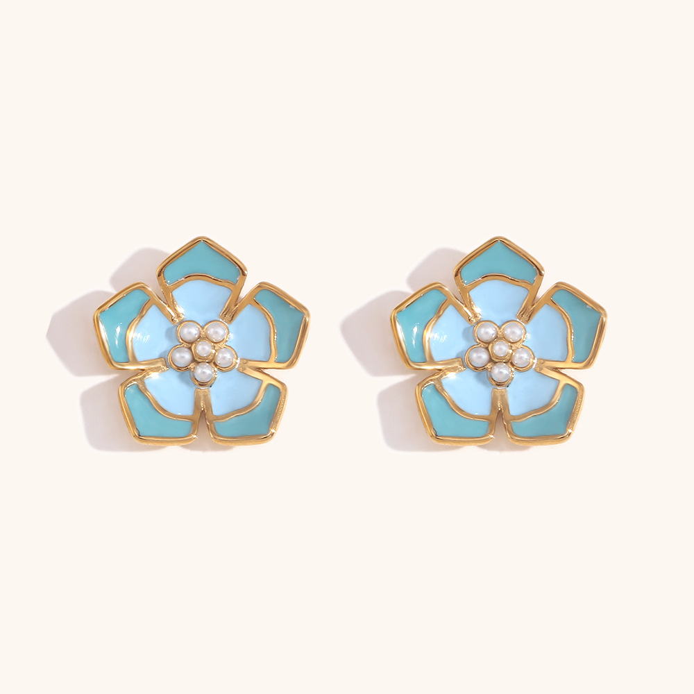 Stud earrings - Gold - double blue