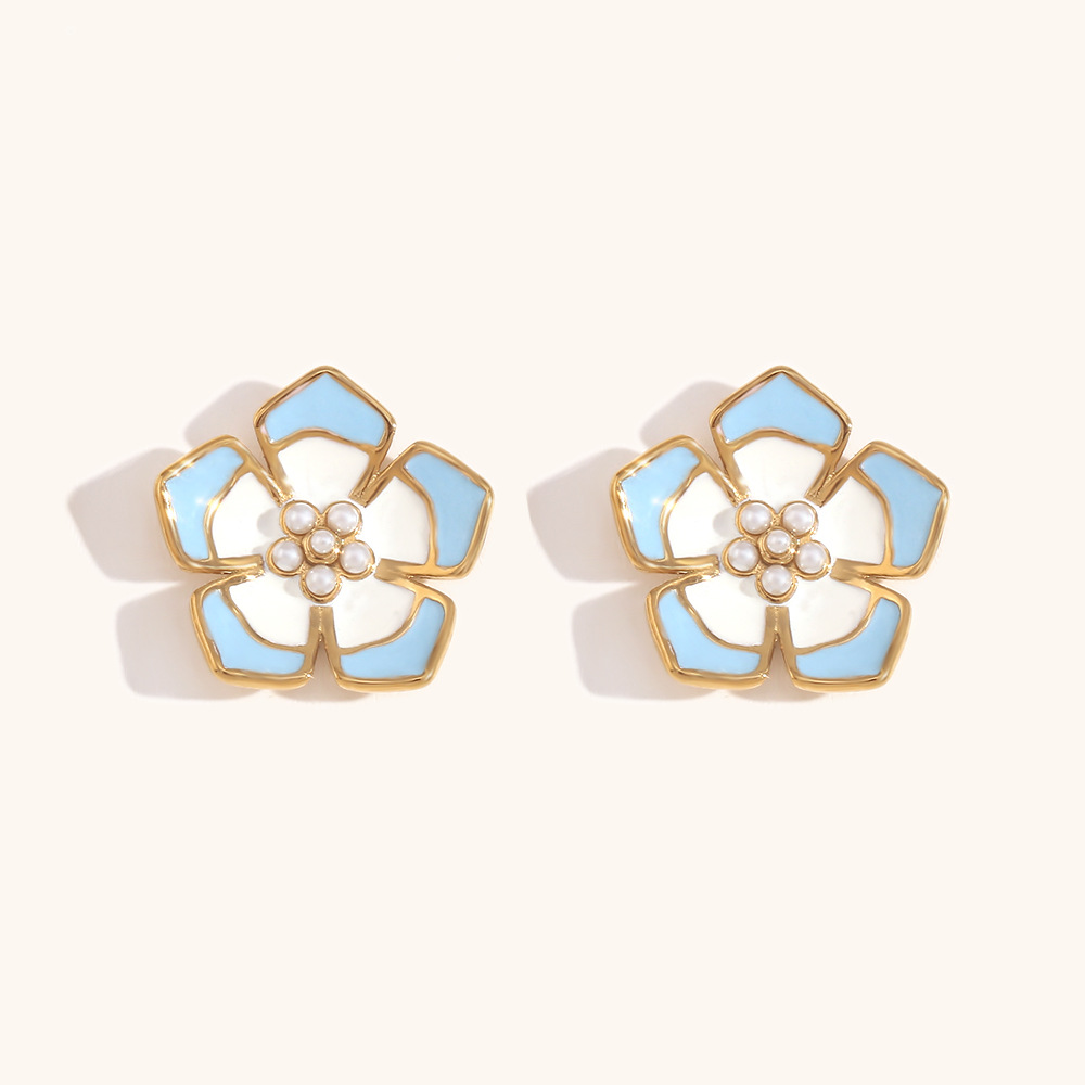 Stud earrings - Gold - Blue and white