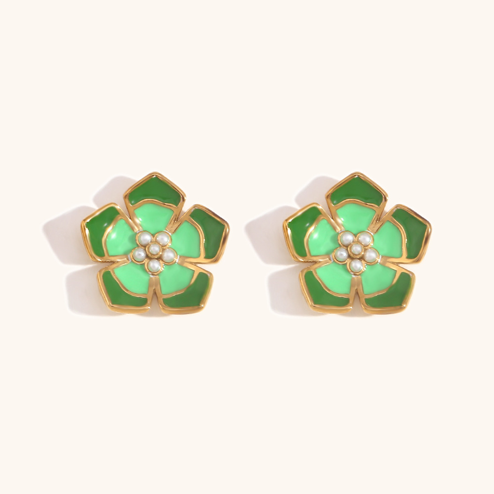 Stud earrings - Gold - double green