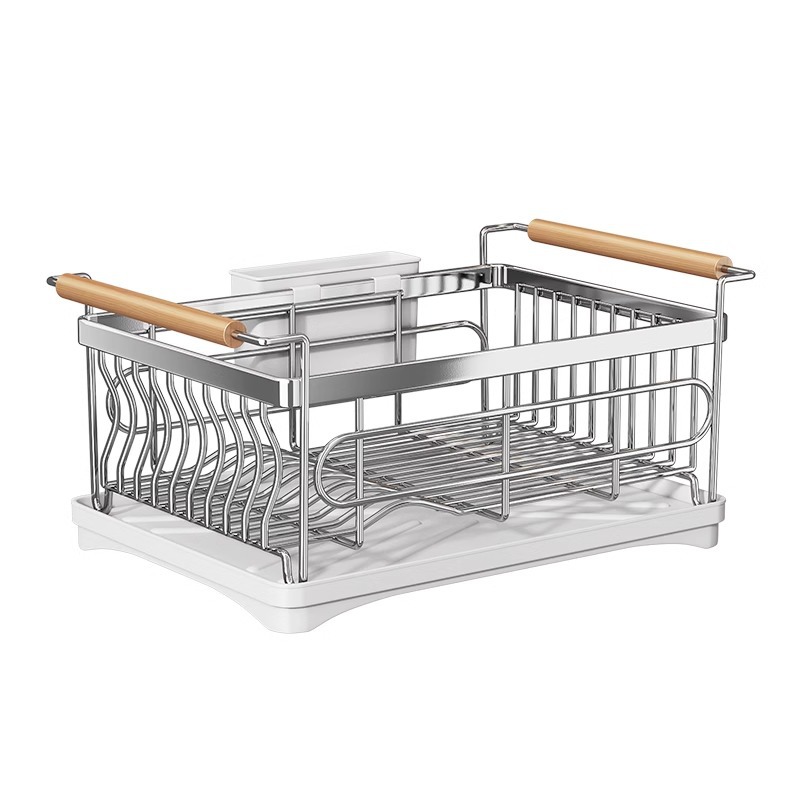 304 stainless steel dish rack (complimentary plastic chopstick cage   wooden handle)