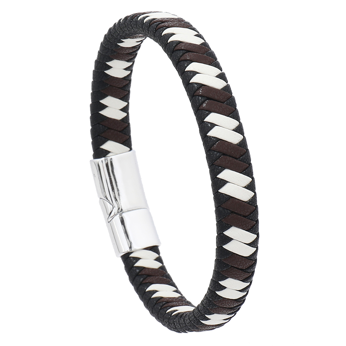 2:Black and white brown leather white buckle