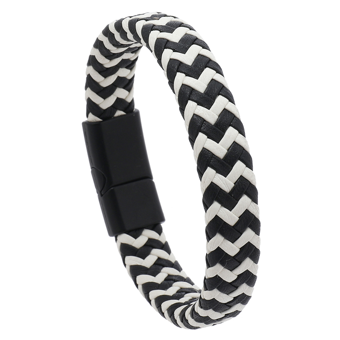 5:Black and white leather and black buckle