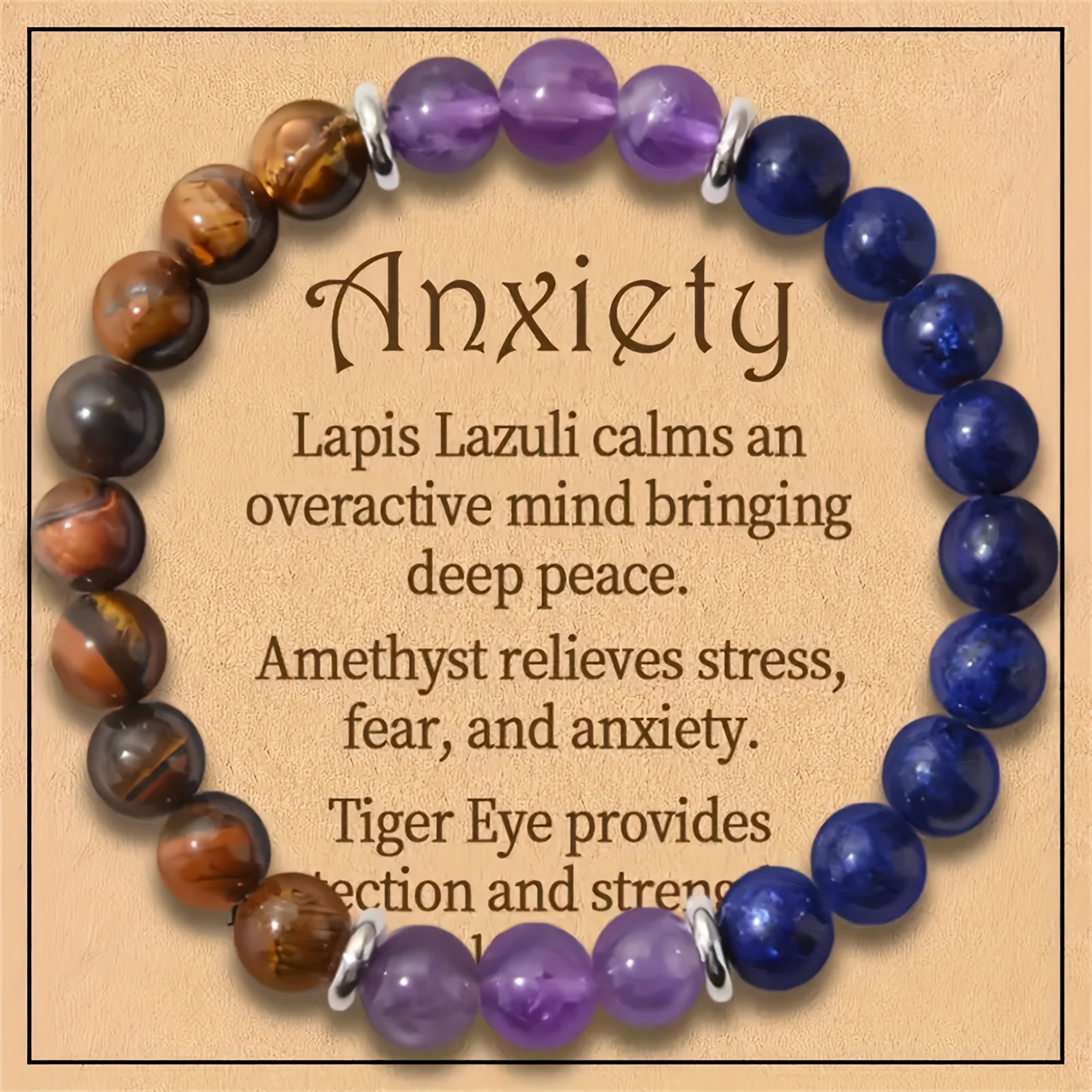 Amethyst Tiger Eye blue gold band card Anx