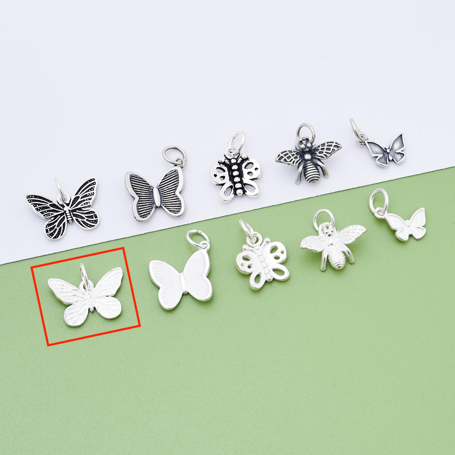 1. Butterfly (plain silver - white) -10.8x10.5mm