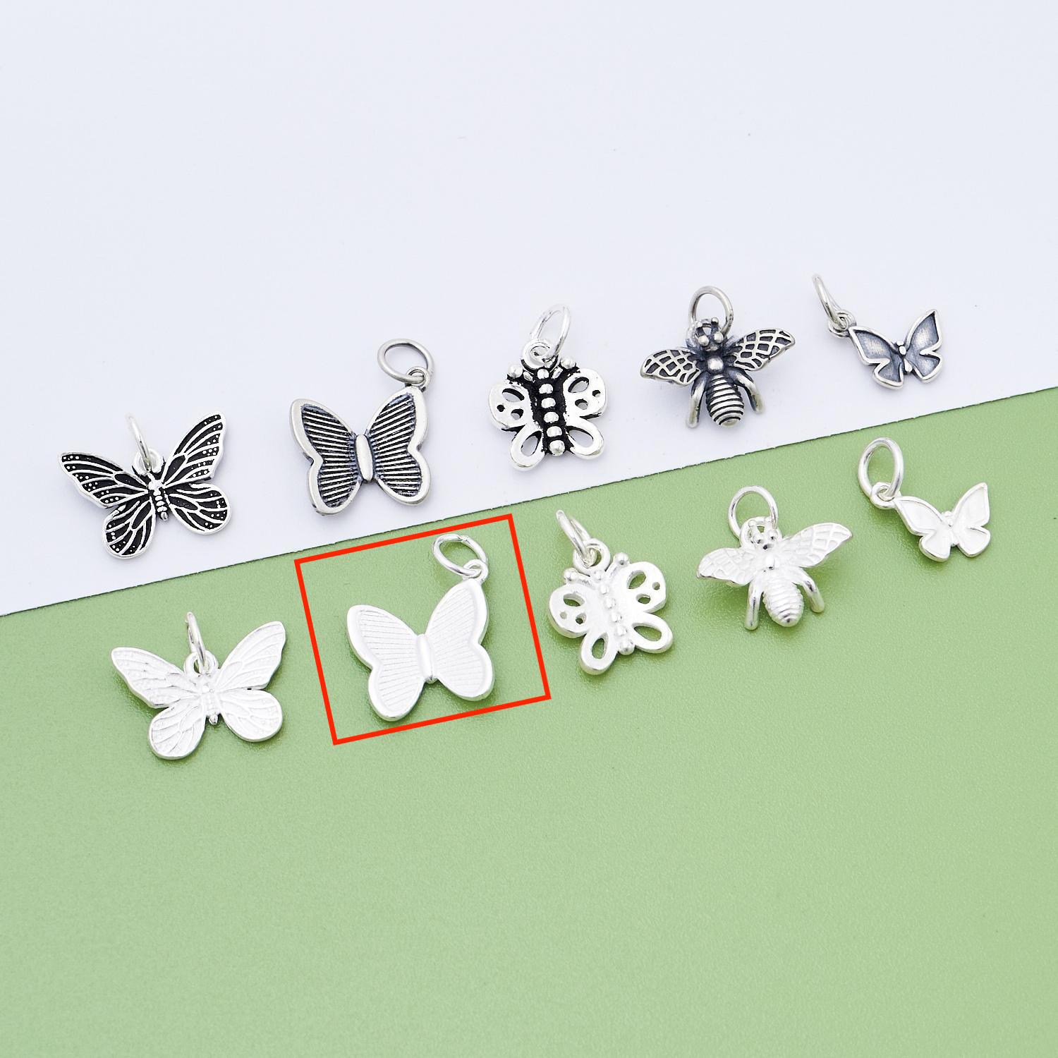 4:2. Striped butterfly (plain silver - white) -13.6x13.2mm