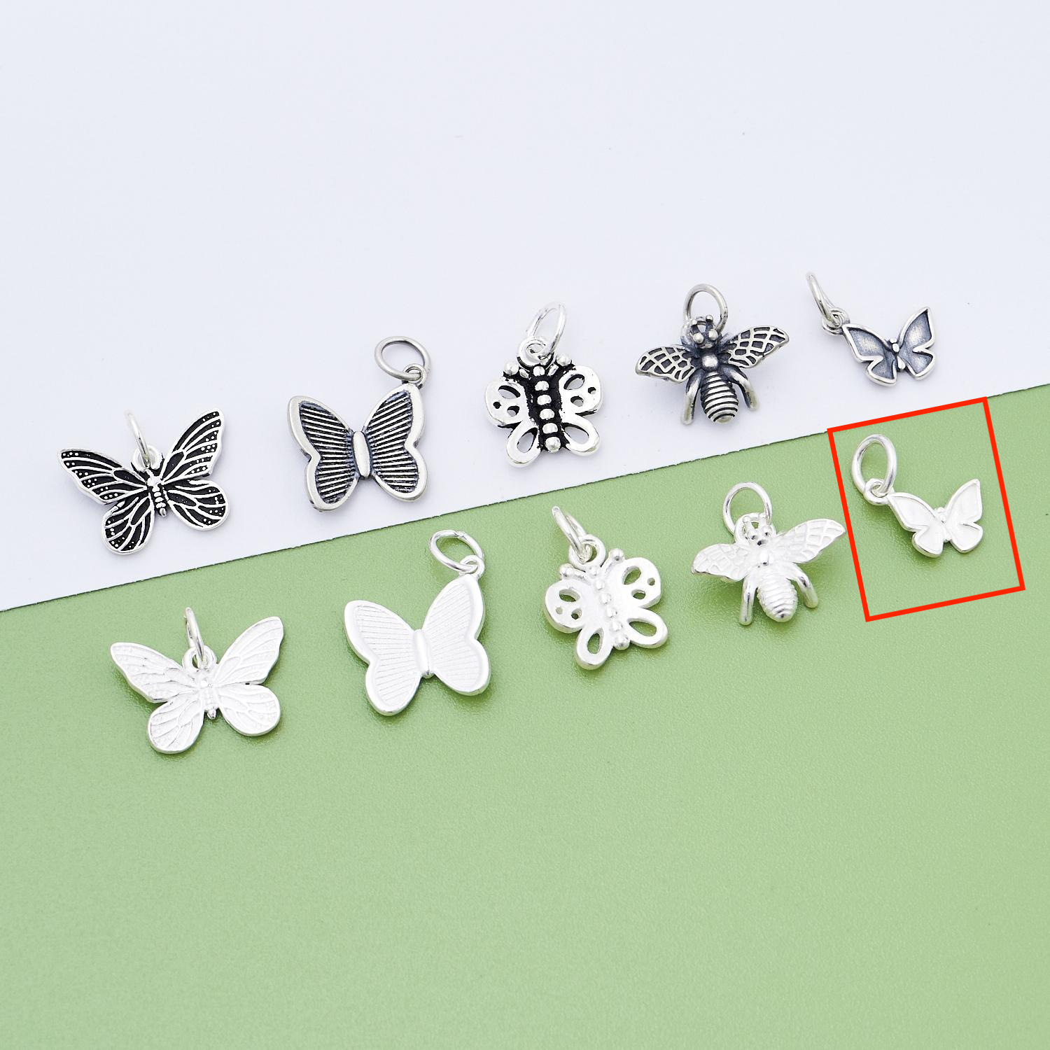 5. Mini Butterfly (Plain silver - White) -10.6x8.5mm