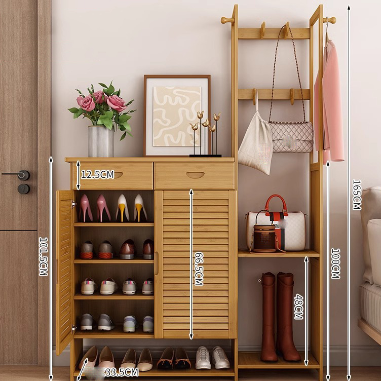 Left 76 five layer shoe cabinet with drawers   right 38 coat rack