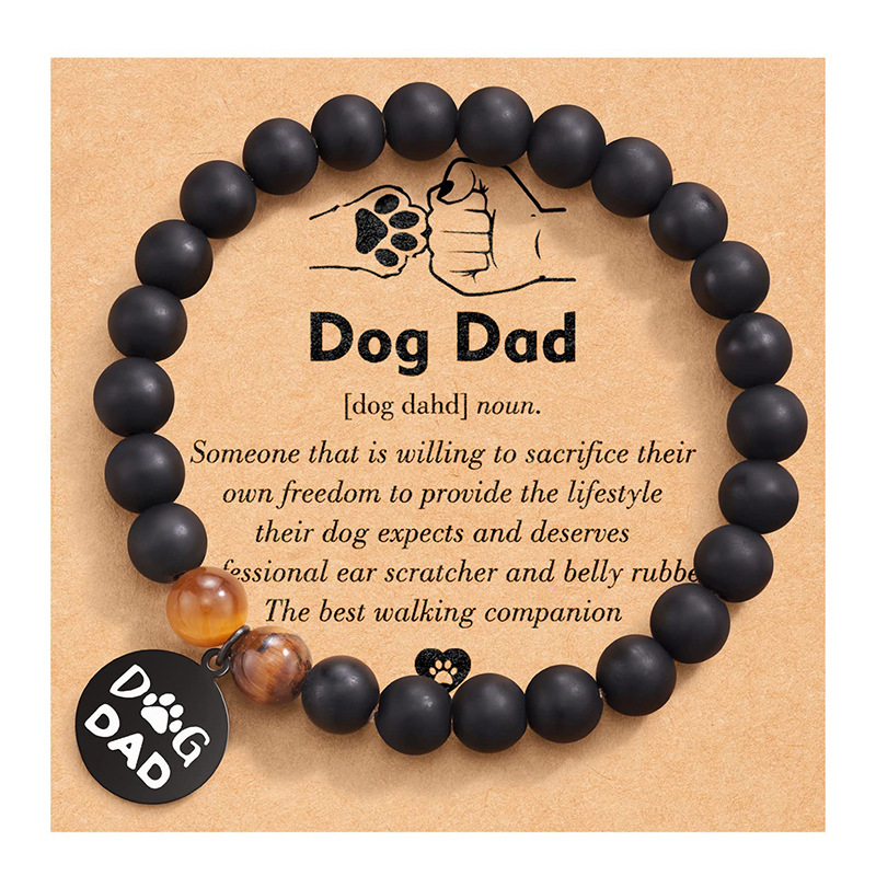 Tiger Eye Stone Black frosted Dog Dad Pendant Fist card