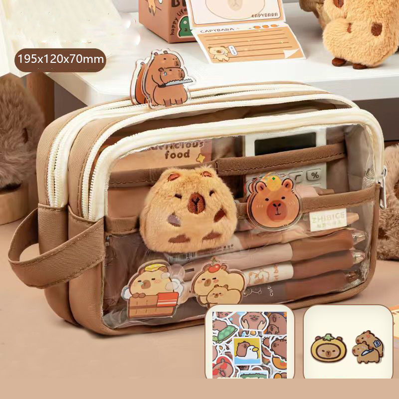 5 layer coffee color pen bag -12 pieces set