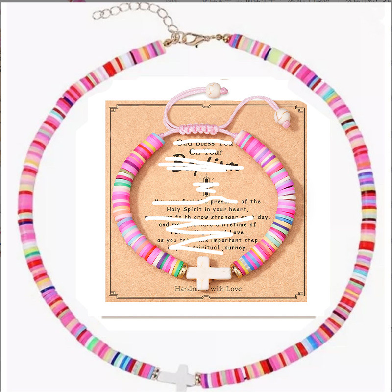 3:Gold Dear Lord Bless bracelet 14cm necklace 45cm band card