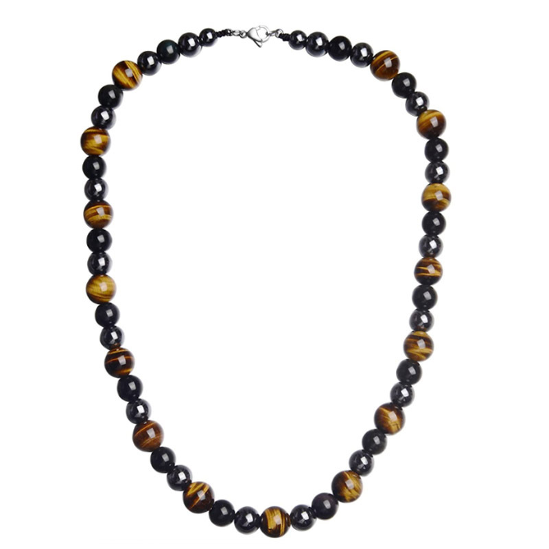 Bright black 8MM tiger eye 10MM hematite necklace