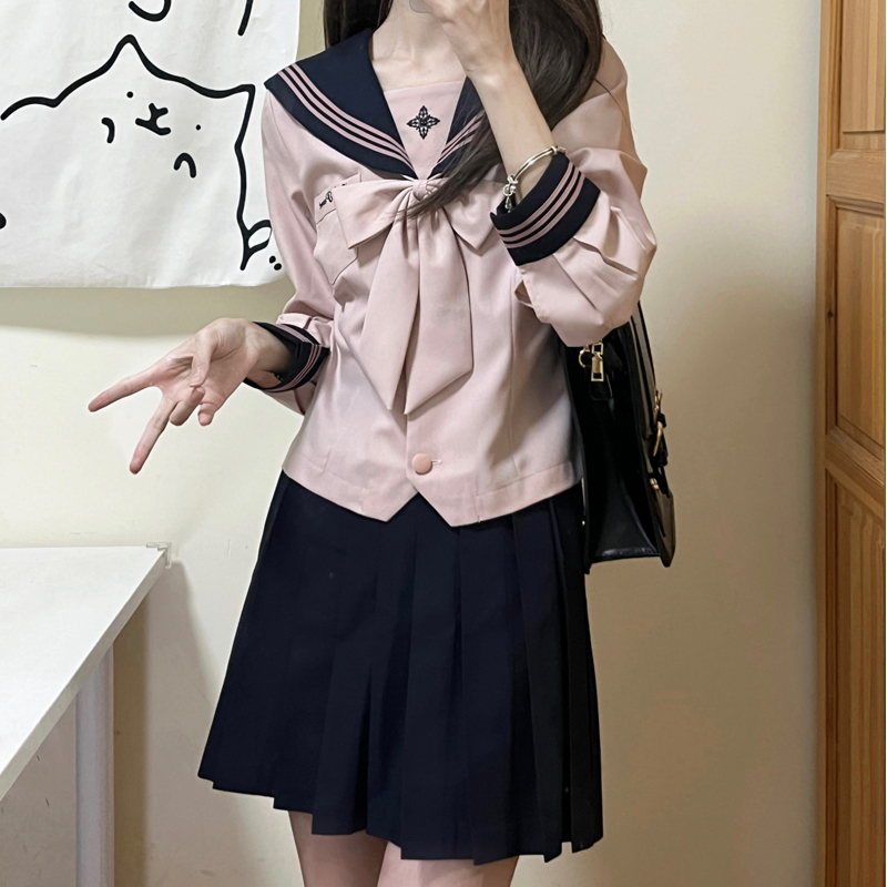 Pink long-sleeved 45cm skirt set (bow tie)