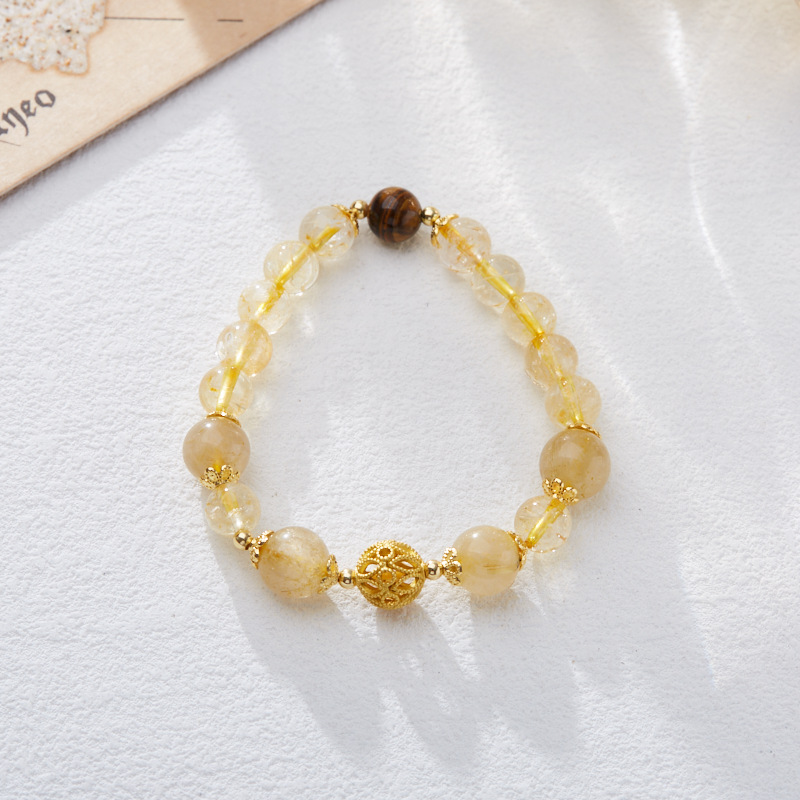 7:8MM citrine Gold Hair Crystal Tiger Eye Stone Waypass bracelet