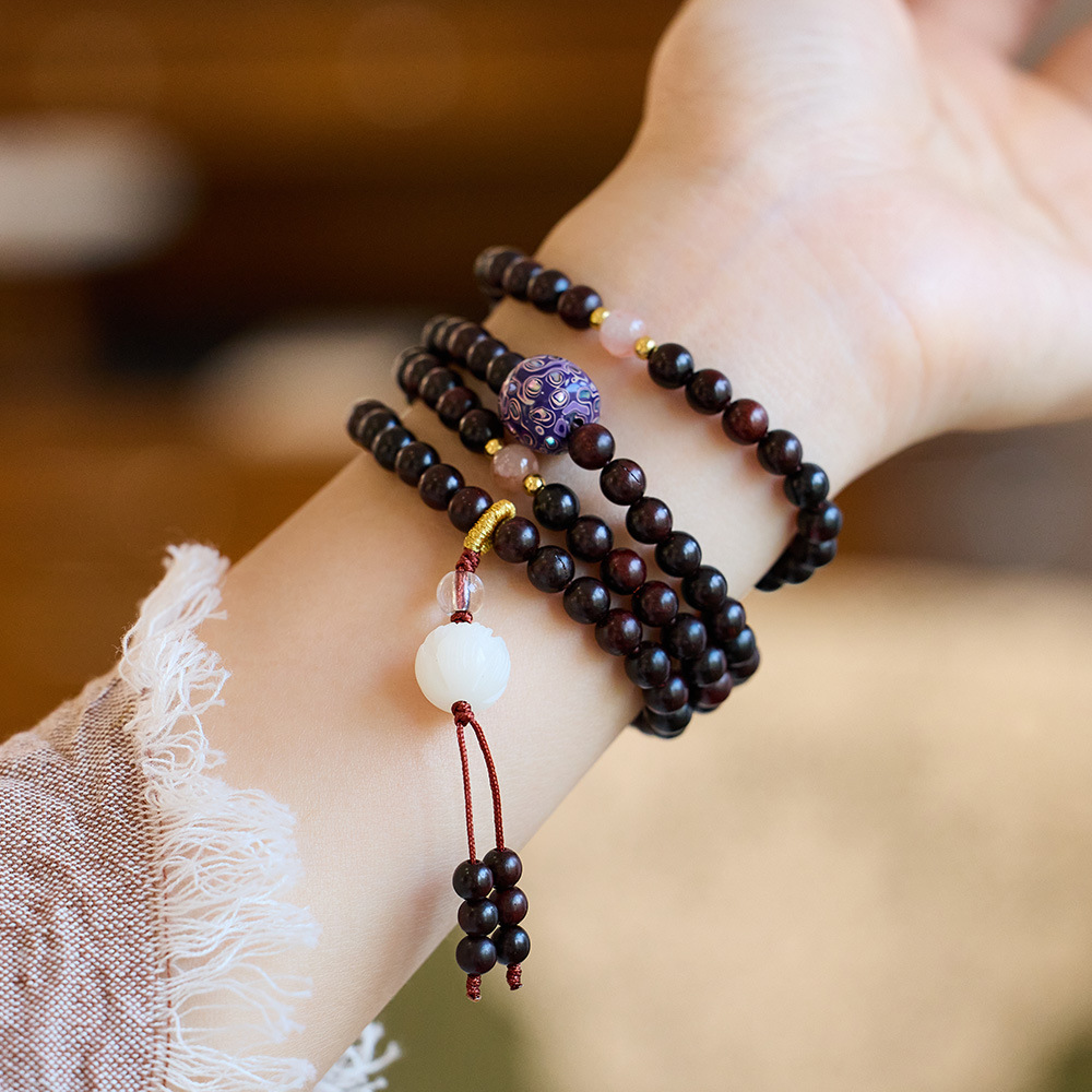 6MM small leaf rosewood 108 lacquered lotus bracelet