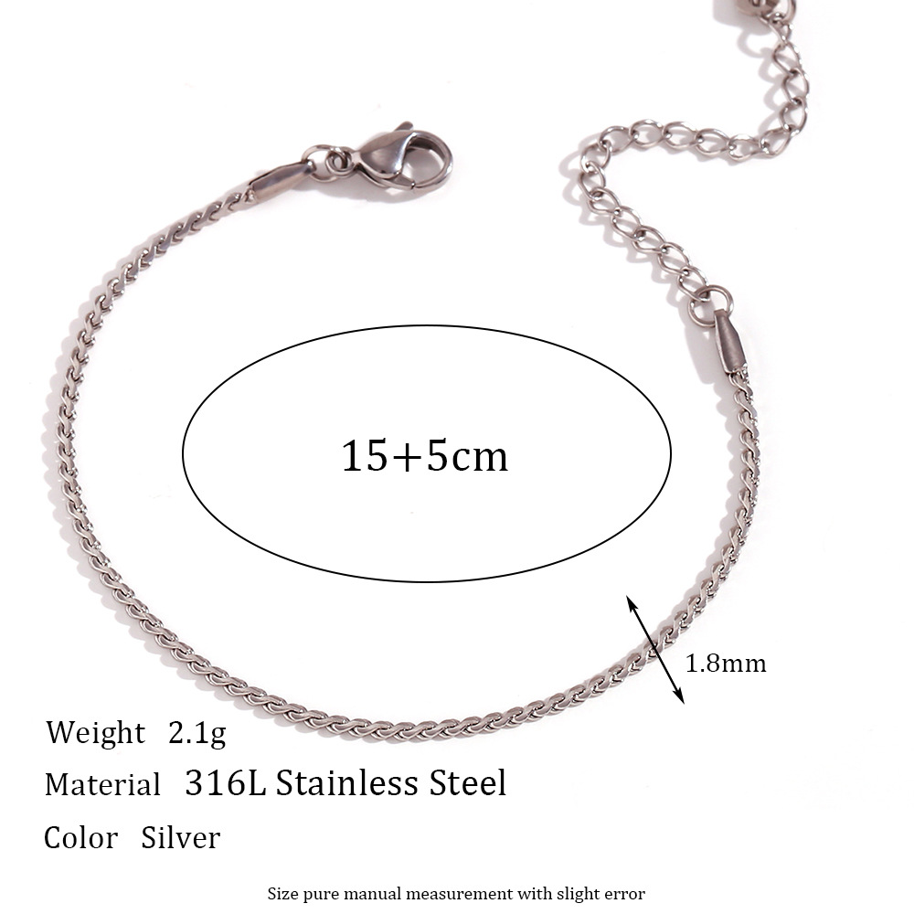 1.8mm S chain - Steel bracelet -15cm+5cm