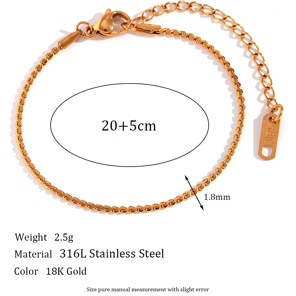 1.8mm S chain - Gold Anklet -20cm+5cm