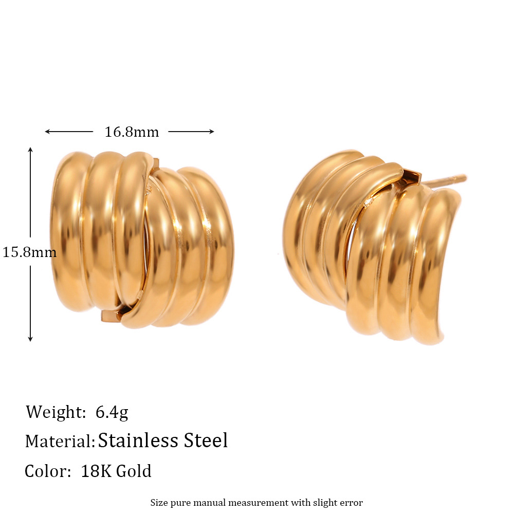 Cross stud earrings with three vertical stripes - Gold