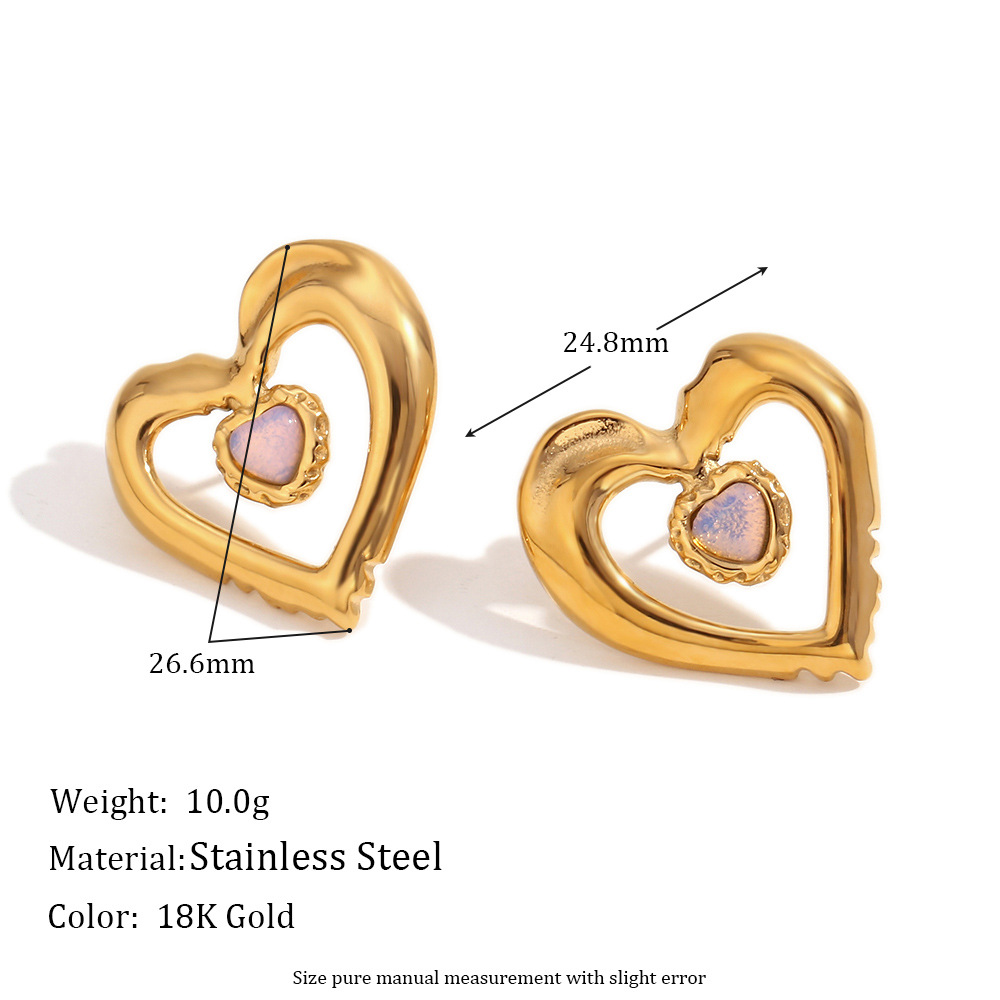 11:Sweet hollow natural stone double stud stud - Gold