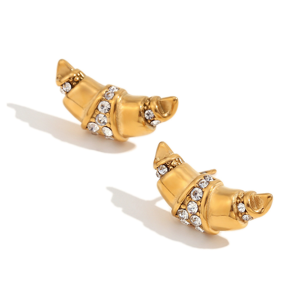 Cast shofar rhinestones Stud earrings - Gold - White diamond