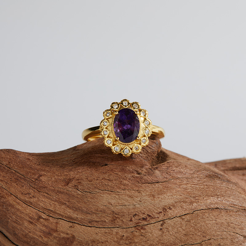 7 Amethyst cuff finger ring