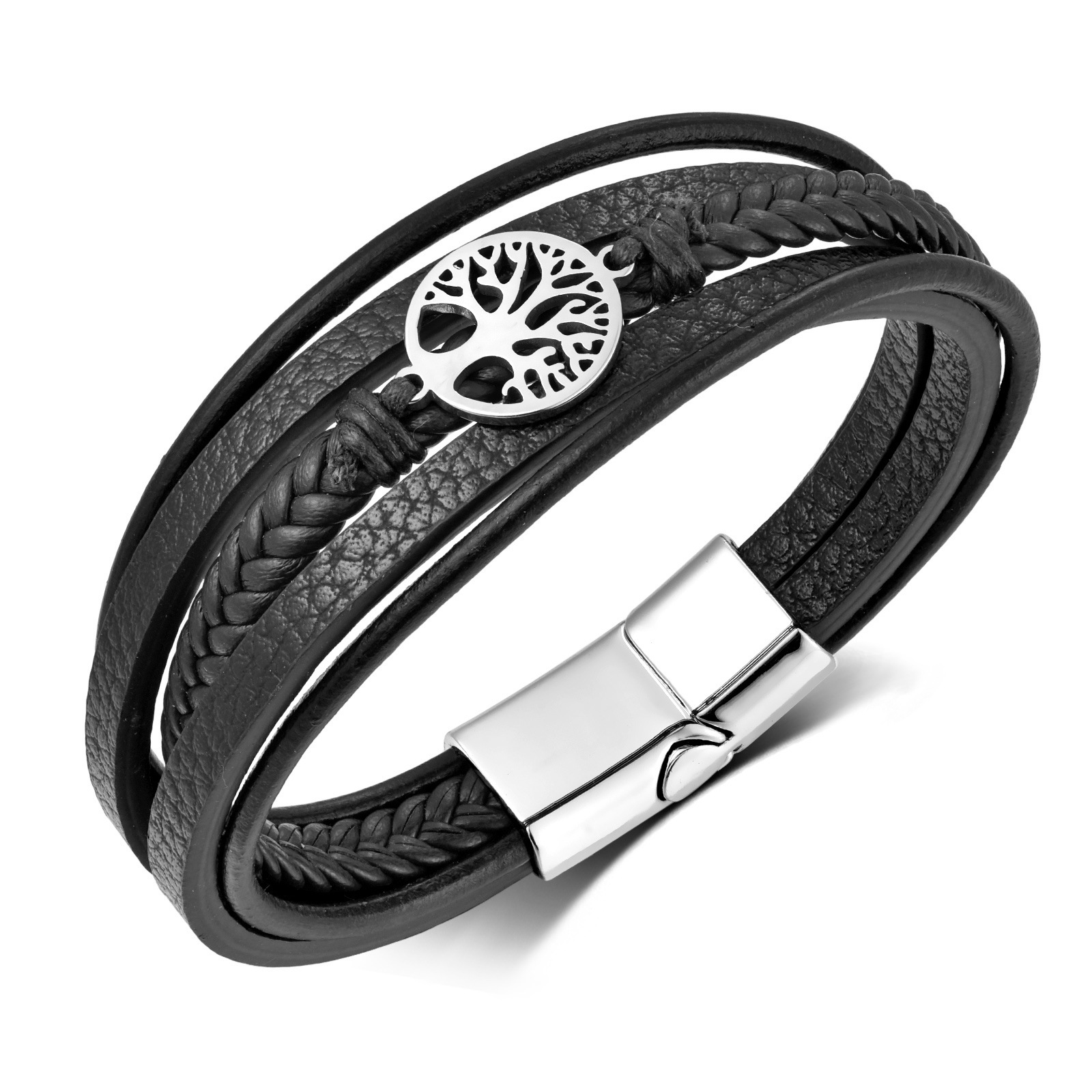 Black leather steel buckle