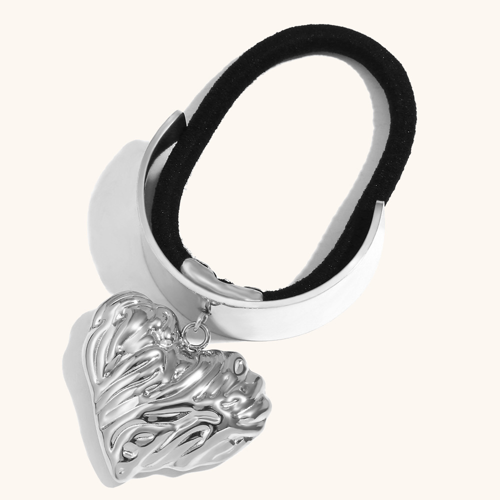 10:Patterned love pendant hair tie - Steel color