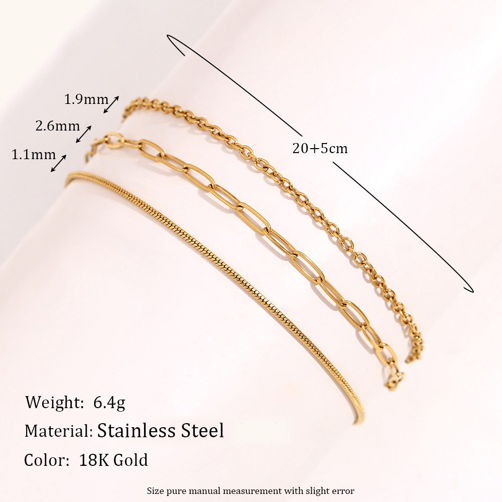 3 layer chain combination with # 4 anklet - Gold