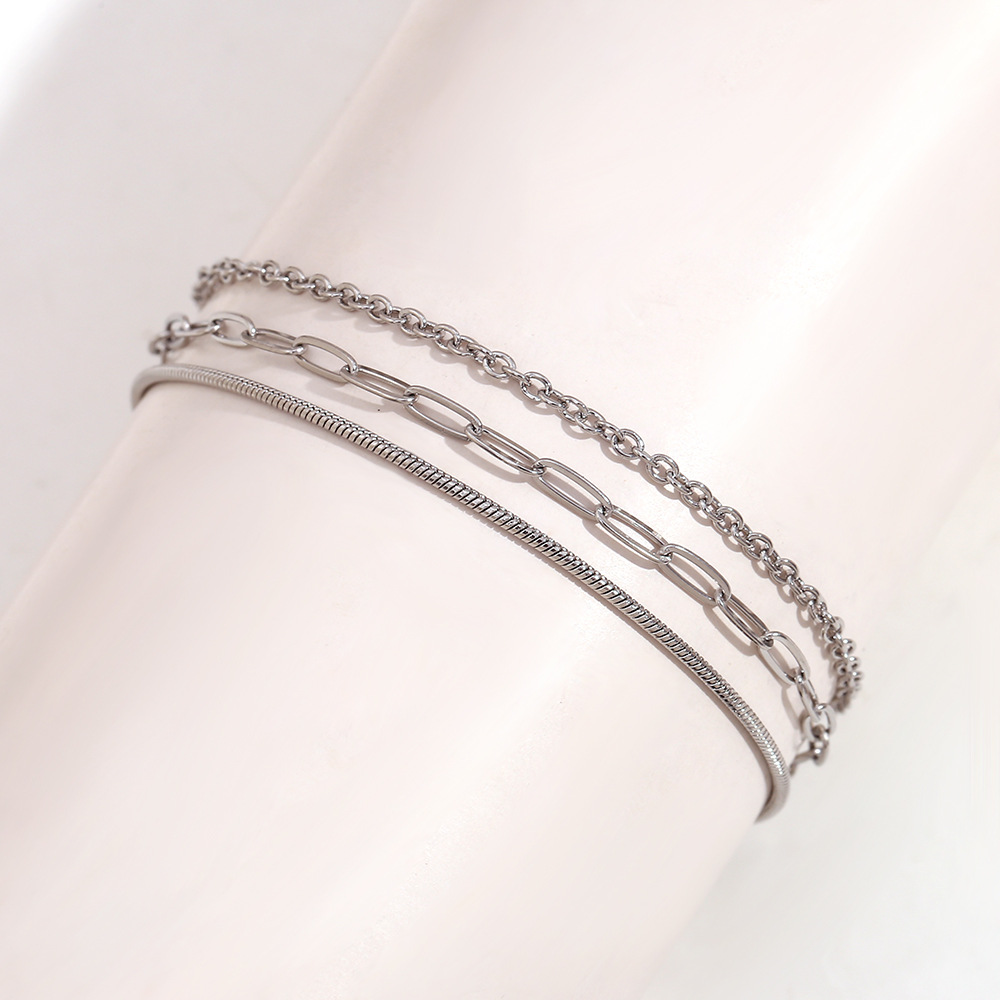 3 layer chain combination with No. 4 anklet - steel color