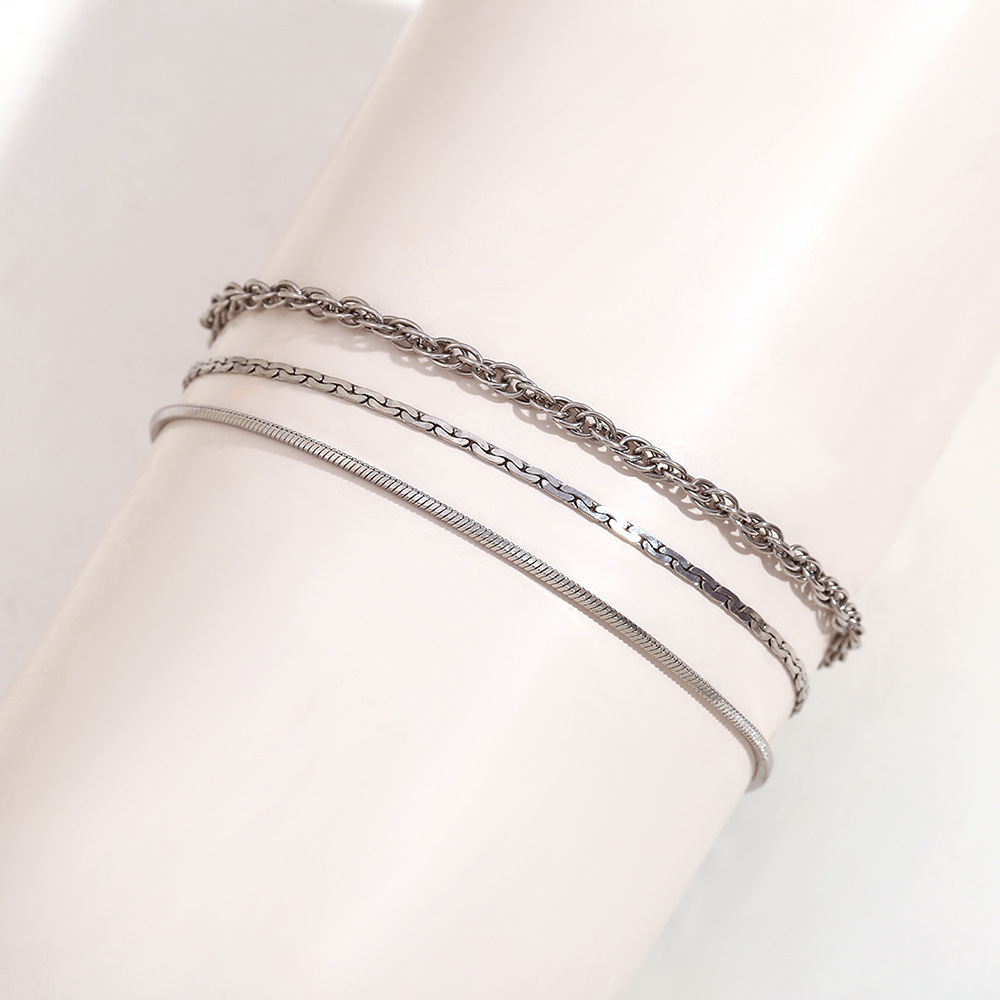 3 layer chain combination with No. 2 anklet - steel color