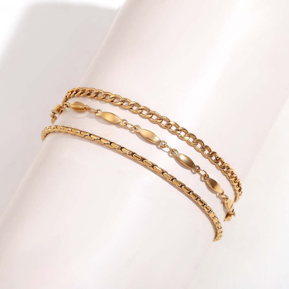 3 layer chain combination with size 5 anklet - Gold