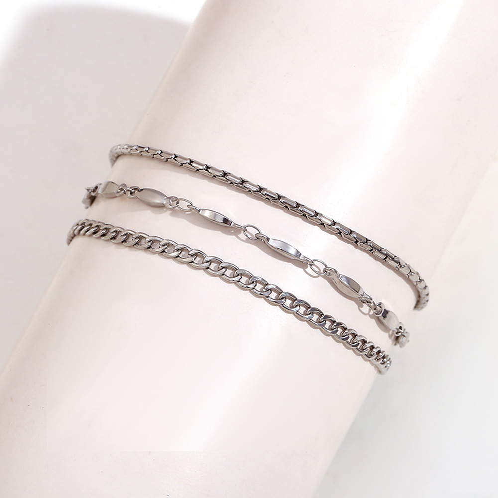 3 layer chain combination with No. 5 anklet - steel color