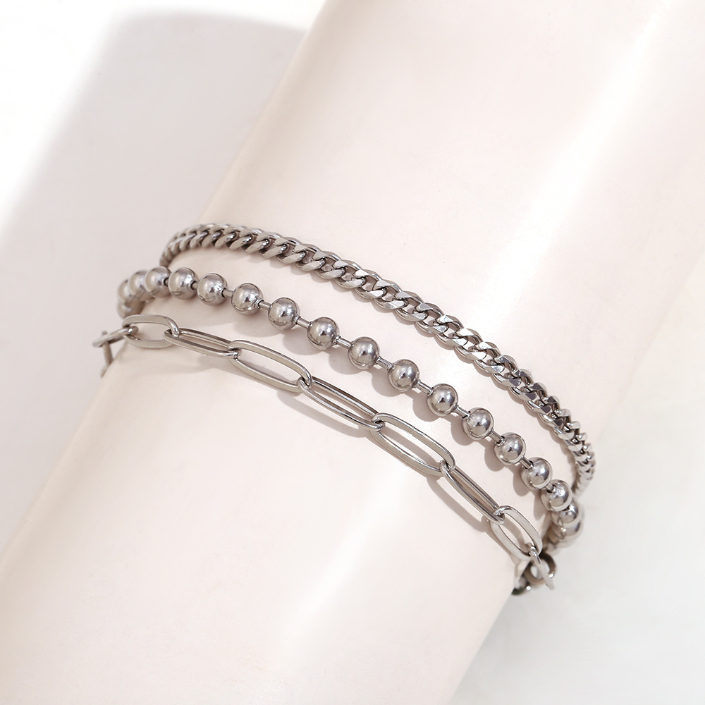 3 layer chain combination with No. 1 anklet - steel color