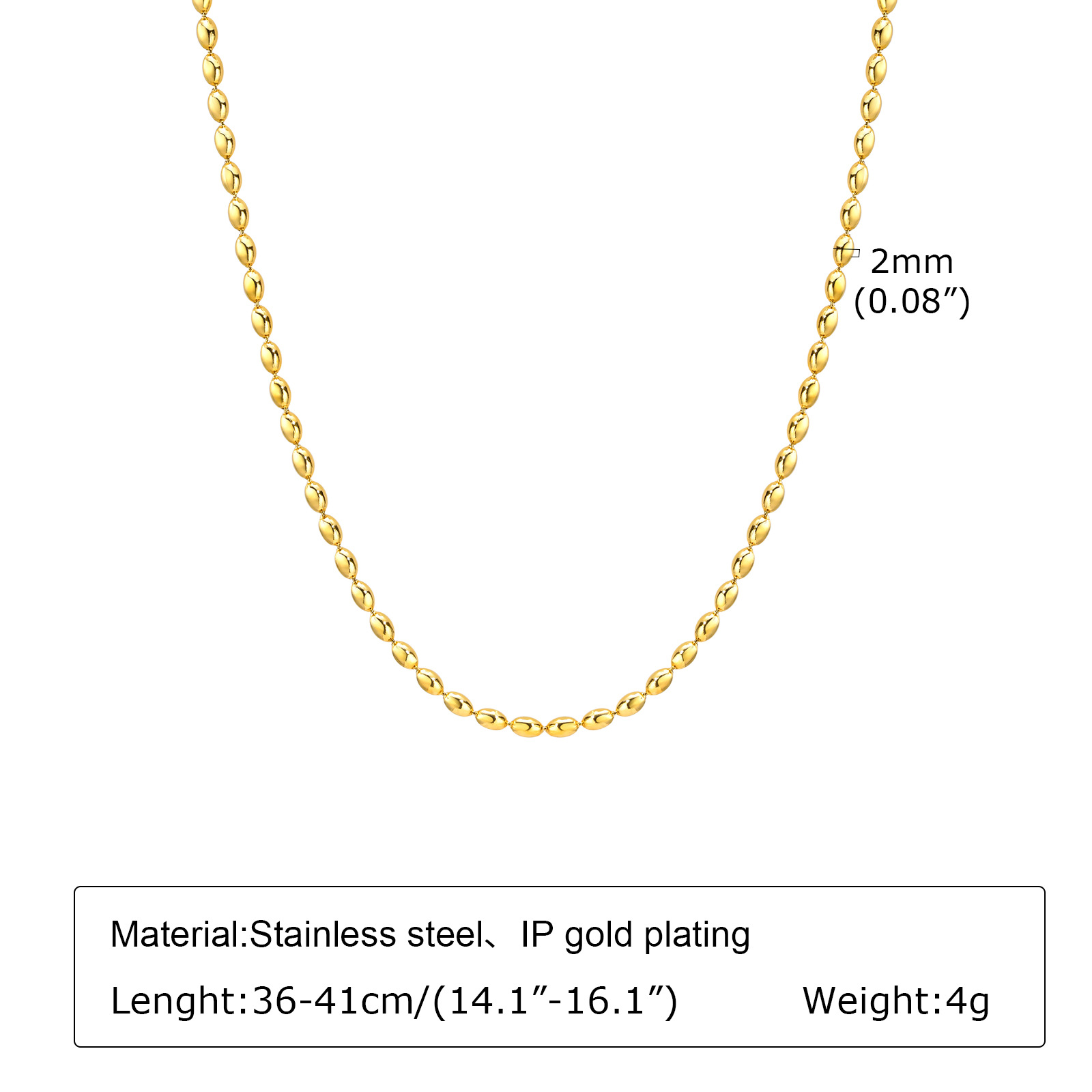 Chain width 2MM ; necklace 36cm tail chain 5CM