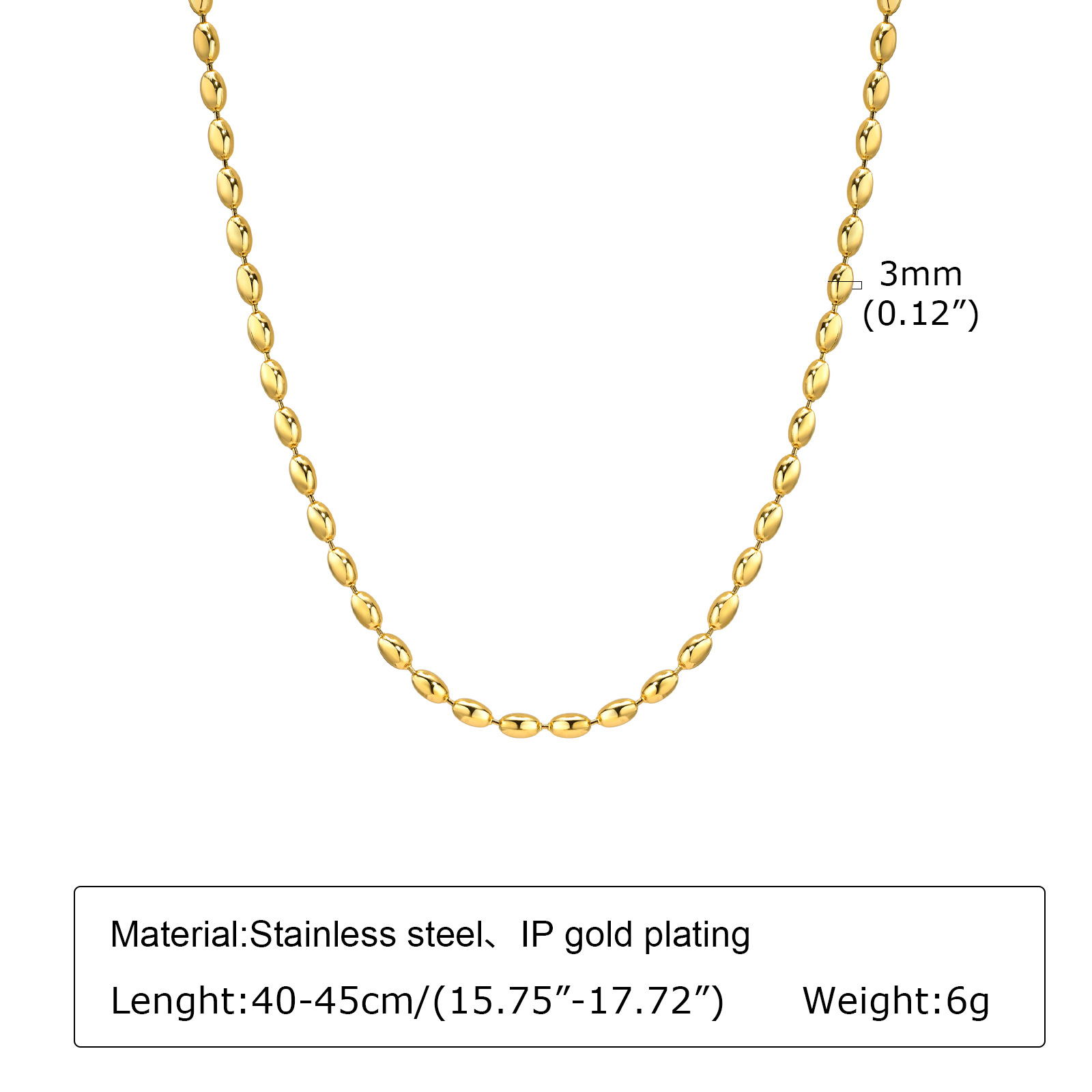 2:Chain width 3MM ; necklace 40cm tail chain 5CM