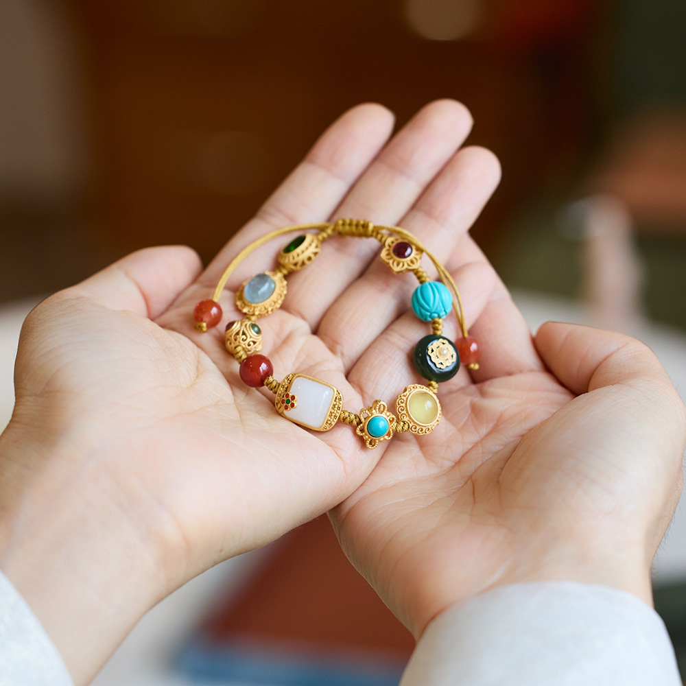 Perfect Multi-Treasure Woven Bracelet (White Jade Small Flower Hand brand)