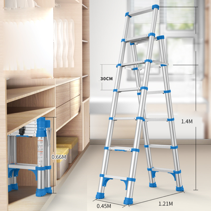 Free installation * anti-shaking * anti-pinch hand silver blue six-step ladder (aluminum alloy)