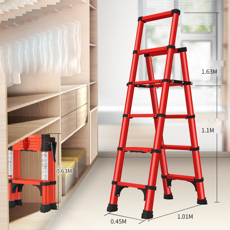 Anti-shake   anti-pinch hand   four-legged reinforced China Red five-step ladder