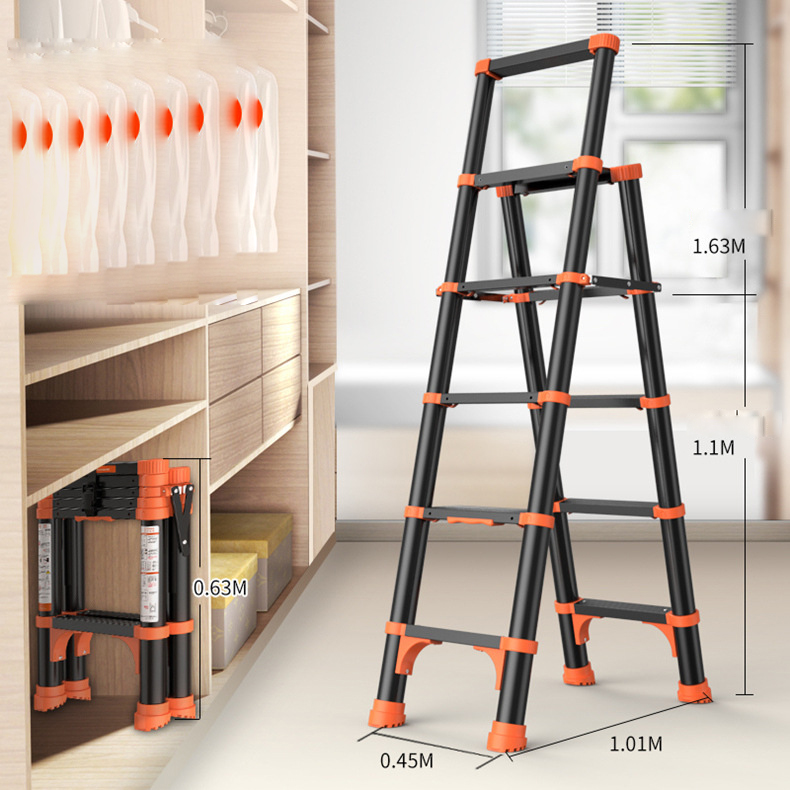 Anti-shake   anti-pinch hand   four-legged reinforced black orange five-step ladder