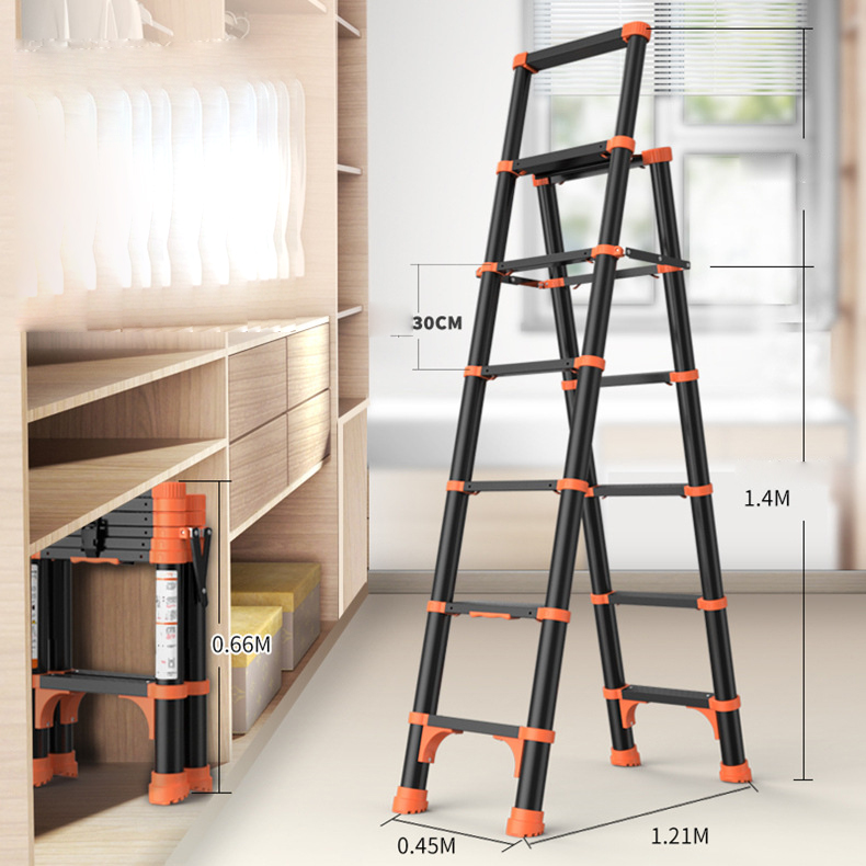 Anti-shake   anti-pinch hand   four-legged reinforcement black-orange six-step ladder