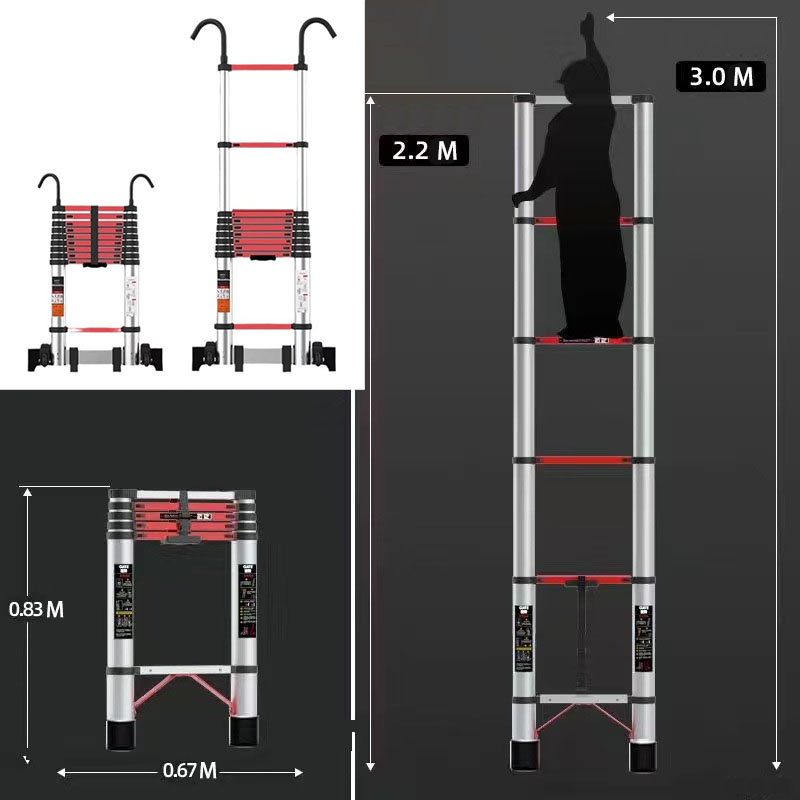 [With Hook] 2.2m Straight Ladder Red