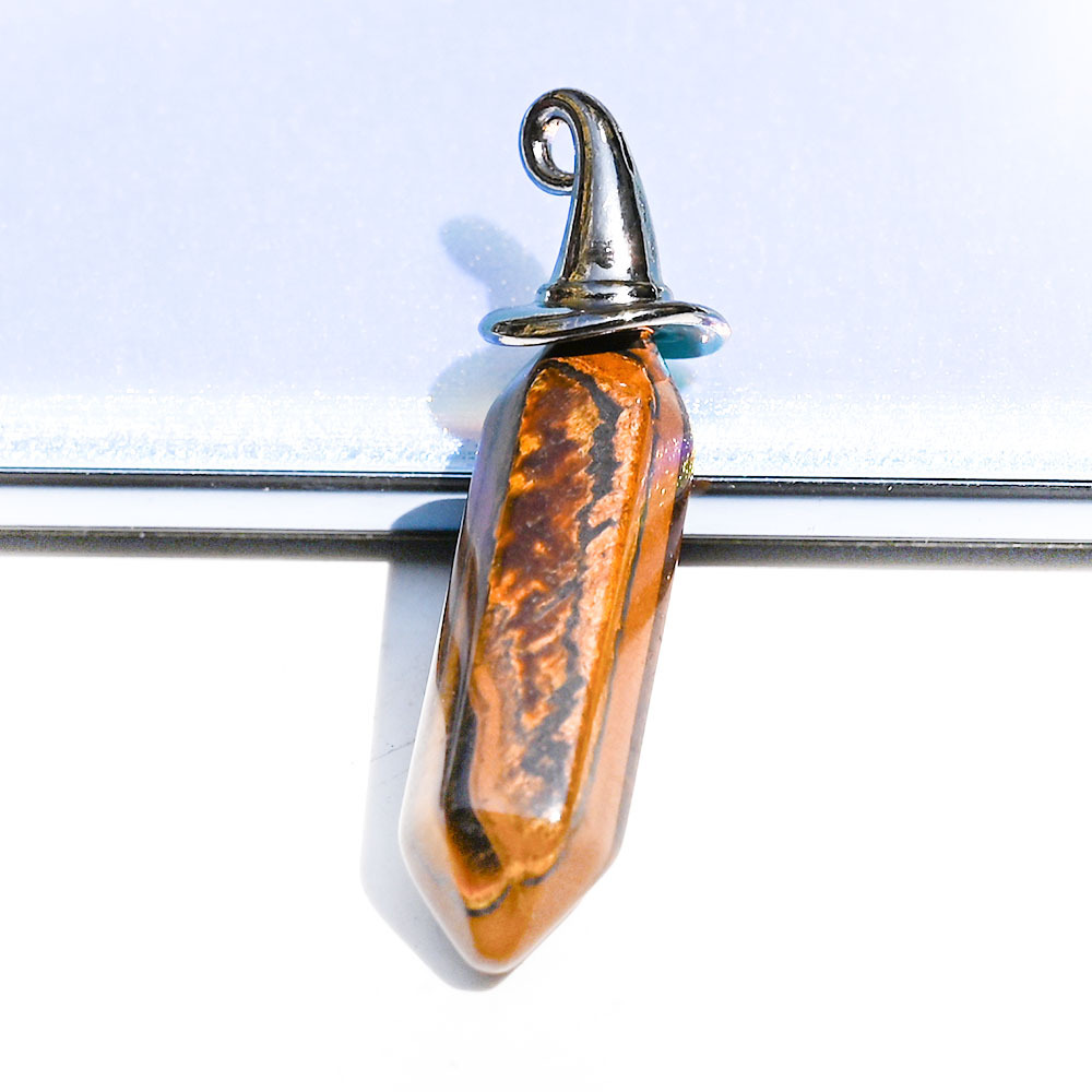 Hexagonal prism double cusp tiger eye about 10*40mm